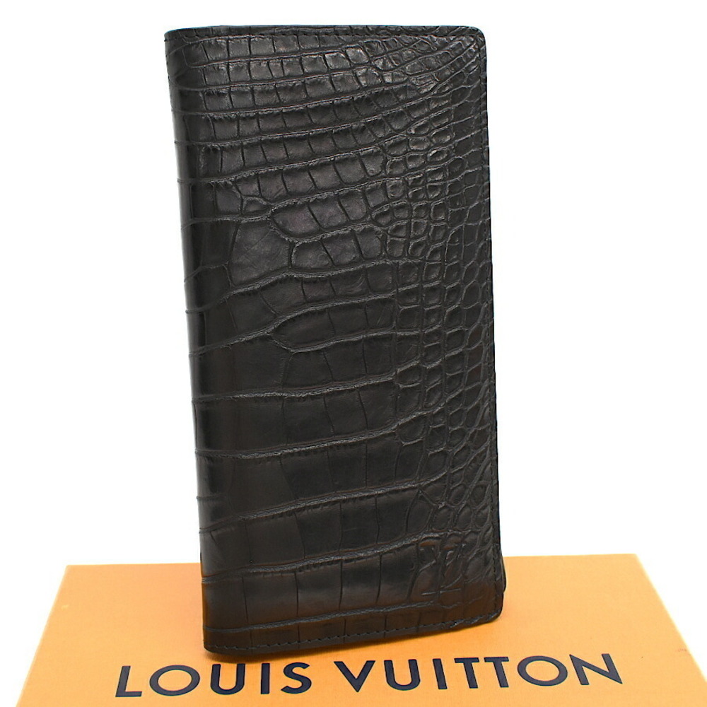 Louis Vuitton Wallet Brazza Long Black Crocodile Alligator Matte
